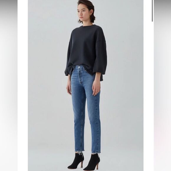 Agolde Jamie Blue Jeans Crop High Rise Straight Leg Size 24 - Picture 3 of 11